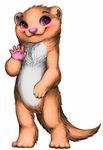  &lt;3 &lt;3_eyes anthro blush claws colored cute eyebrows ferret fluffy fur furvilla leonleopard looking_at_viewer mammal mustelid neck_tuft paws peach_(disambiguation) purple_eyes recolor small_ears smile soft spots standing tan_fur tuft waving whiskers white_fur 