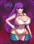  artist_name bangs blunt_bangs breasts cleavage cowboy_shot curvy dazol hand_on_hip heart huge_breasts large_breasts long_hair nail_polish non-web_source original purple_eyes purple_hair sleeveless solo thick_thighs thighs wide_hips 