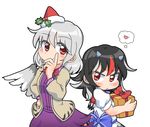  &gt;:( black_hair blush bow bowtie box brooch christmas dress frown gift gift_box grey_hair hand_on_hip hand_on_own_face hat heart holly horns jacket jewelry kijin_seija kishin_sagume multicolored_hair multiple_girls pout red_eyes red_hair santa_hat single_wing smile smirk streaked_hair thought_bubble touhou tsundere unachika v-shaped_eyebrows white_hair wings 