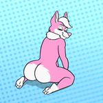  2016 animated anthro butt canine female fur kostos_art looking_at_viewer mammal nude pink_fur simple_background solo 