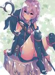  arm_support ascot bare_shoulders black_footwear black_gloves blush boots breasts brooch elbow_gloves fingerless_gloves full_body gloves hai_to_gensou_no_grimgar hat hat_removed headwear_removed jewelry knee_boots knees_up looking_away medium_breasts panties pantyshot pantyshot_(sitting) purple_eyes purple_hair shihoru_(grimgar) short_hair sitting solo staff tetsujin_momoko underwear white_panties witch_hat 