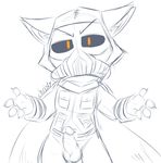  anthro balls bottomless circumcised clothed clothing glans humanoid_penis league_of_legends looking_at_viewer male mammal mask penis signature sketch solo spread_arms teemo veigar-chan video_games yordle 