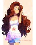  alternate_costume breasts brown_hair cleavage cosplay dav-19 denim denim_shorts dress gem long_hair looking_to_the_side medium_breasts navel_cutout rose_quartz_universe rose_quartz_universe_(cosplay) see-through short_dress shorts shorts_under_dress smile solo steven_universe stevonnie_(steven_universe) tan very_long_hair wavy_hair 