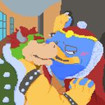  anthro avian blush boarball bowser digital_media_(artwork) duo king_dedede kirby_(series) kissing koopa male male/male mario_bros nintendo pixel pixel_(artwork) scalie video_games 