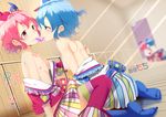  1boy 1girl blue_hair brother_and_sister dorothy_west doujin_cover english eye_contact eyebrows hair_ornament heart hetero incest indoors leona_west mirror nipples object_in_mouth pink_hair pretty_rhythm pripara reflection shiny shiny_hair shiny_skin shiratama_mochi siblings small_breasts trap 