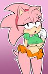  anthro blush breasts clothed clothing female hearlesssoul hedgehog mammal nipple_slip nipples open_mouth pose rosy_the_rascal skimpy solo sonic_(series) tight_clothing under_boob 
