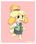  2018 animal_crossing anthro blush canine clothing dipstick_tail female floppy_ears fur isabelle_(animal_crossing) mammal multicolored_tail nintendo open_mouth solo video_games white_fur yellow_fur zwagyzonk 