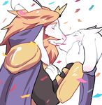  2016 asgore_dreemurr blonde_hair blush boss_monster cape caprine clothing crown duo facial_hair female goat hair horn kissing long_ears long_horns male mammal rie_(artist) robe toriel undertale video_games 