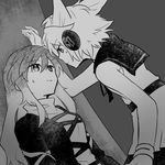  earmuffs face-to-face frown greyscale hijiri_byakuren long_hair looking_at_another monochrome multiple_girls shikushiku_(amamori_weekly) sweat touhou toyosatomimi_no_miko wall_slam yuri 