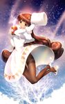  brown_eyes brown_hair brown_legwear capelet cocoa_cookie cookie_run dress food gloves hat highres hot_chocolate long_hair looking_at_viewer marshmallow mary_janes offcar panties panties_under_pantyhose pantyhose personification shoe_dangle shoes snowflakes solo thighband_pantyhose underwear very_long_hair white_dress winter_clothes 