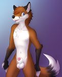  2016 animal_genitalia anthro balls black_fur blue_eyes canine chest_tuft fox fur gradient_background looking_at_viewer looking_away male mammal meirro navel nipples nude open_mouth open_smile orange_fur penis penis_tip purple_background sheath signature simple_background smile solo standing tuft white_fur 