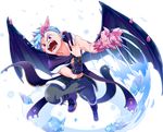  blue_hair character_request copyright_request crystal dragon_boy dragon_wings full_body ice male_focus open_mouth pants pointy_ears red_eyes shikushiku_(amamori_weekly) snowflakes solo transparent_background wings 