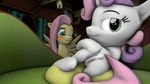  2016 3d_(artwork) anus blush butt digital_media_(artwork) equine female fluttershy_(mlp) friendship_is_magic hair horn looking_at_viewer looking_back mammal mr.tektite multicolored_hair my_little_pony pegasus presenting presenting_hindquarters pussy smile source_filmmaker sweetie_belle_(mlp) two_tone_hair unicorn wings young 