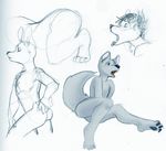  4_toes ambiguous_gender bent_over canine ethriol fur grey_fur mammal nude open_mouth pawpads sketch toes tongue tongue_out traditional_media_(artwork) wolf 