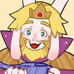  2016 asgore_dreemurr blonde_hair boss_monster cape caprine clothing crown facial_hair goat hair happy horn long_ears long_horns male mammal rie_(artist) smile undertale video_games watering_can 