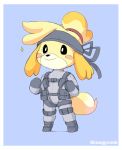  2018 animal_crossing anthro blush canine clothing dipstick_tail female floppy_ears fur headband isabelle_(animal_crossing) mammal multicolored_tail nintendo smile solo video_games white_fur yellow_fur zwagyzonk 