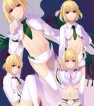  &gt;:( &gt;:) beatmania beatmania_iidx black_wings blonde_hair blush commentary_request crop_top expressions frown green_neckwear green_ribbon hand_on_hip long_sleeves looking_at_viewer male_focus mars_symbol midriff nanotaro navel necktie otoko_no_ko purple_eyes rche_(beatmania) ribbon short_hair short_shorts shorts smile solo star tattoo thighhighs v-shaped_eyebrows white_legwear wings 