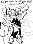  anthro black_and_white bow breasts canine cleavage clothed clothing disney dog duo english_text female female/female fox grope hand_on_butt mammal monochrome simple_background text tooneyd topsy 