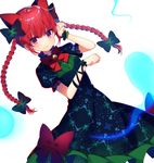  :3 animal_ears arm_ribbon bell blush bow bowtie braid cat_ears cat_girl cat_tail commentary_request dress extra_ears green_bow green_dress hair_bow highres jingle_bell kaenbyou_rin koto_seori looking_at_viewer paw_pose puffy_short_sleeves puffy_sleeves red_bow red_eyes red_hair red_neckwear ribbon short_sleeves sidelocks smile solo tail touhou twin_braids twintails wrist_cuffs 