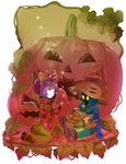  blanket bow candy eiko_carol final_fantasy final_fantasy_ix food hair_bow halloween hat jack-o'-lantern leaf purple_hair sitting smile sparkle vivi_ornitier wings yellow_eyes zukkin 