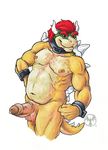  balls body_hair bowser bracelet chest_hair collar erection flexing front_view glans grin humanoid_penis jewelry koopa looking_at_viewer male mario_bros musclegut navel neverwolf nintendo nude partially_retracted_foreskin pecs penis pinup pose precum scalie shell signature solo spiked_bracelet spikes uncut video_games 