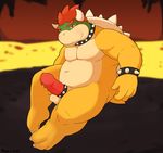  2016 anthro balls barefoot bowser bracelet collar erection glans jewelry koopa looking_at_viewer mabit male mario_bros musclegut navel nintendo penis pinup pose scalie shell signature sitting slightly_chubby solo spiked_bracelet spiked_cockring spiked_collar spikes video_games 