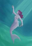  armpits breasts ethriol fin gills hair knife marine merfolk purple_hair solo underwater water webbed_hands 