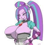  aria_blaze_(eg) big_breasts breasts cleavage clothed clothing equestria_girls female huge_breasts human humanized mammal moronsonofboron my_little_pony solo teasing 