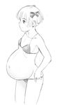  1girl bianca&#039;s_daughter bikini bow female monochrome pregnant short_hair solo swimsuit white_background xiin 