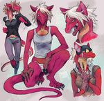  angry anthro armor claws clothed clothing dragon female gloves hair helmet kneeling red_scales running scales signature solo underwear unknown_artist unknown_artist_signature white_hair 