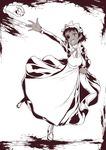  blood blood_splatter commentary_request elena_(the_voynich_hotel) eyepatch glass_eye greyscale leg_up maid marie_(bethlehem) monochrome open_mouth outstretched_arm short_hair solo the_voynich_hotel 