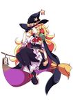  absurdres alternate_costume black_dress black_legwear blonde_hair blue_eyes braid broom broom_riding cape dress dress_shoes gloves hat highres kirisame_marisa mujib pantyhose side_braid solo touhou witch_hat 