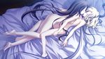  barefoot bed_sheet black_hair blonde_hair breasts christina_dorn closed_eyes efa fue_(tsuzuku) game_cg girl_on_top highres indoors katahane long_hair lying multiple_girls nipples nude on_back on_bed small_breasts yuri 