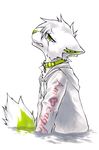  2012 ambiguous_gender anthro arctic_fox canine clothed clothing collar crying english_text fox fur green_eyes green_fur hoodie mammal rio_ryuuzenga ryuuzenga simple_background solo sweatshirt tears text white_background white_fur 