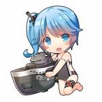  :d bare_arms bare_legs barefoot blue_eyes blue_hair blush_stickers cannon character_name chibi fang full_body holding jiang-ge kneeling legband looking_at_viewer machinery number_tattoo one-piece_swimsuit open_mouth side_ponytail simple_background smile solo submarine swimsuit tattoo u47_(zhan_jian_shao_nyu) v-shaped_eyebrows watercraft white_background zhan_jian_shao_nyu 