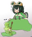  1boy 1girl ? asui_tsuyu black_eyes black_hair boku_no_hero_academia bush crossover english frog highres instrument kermit_the_frog kerwin&#039;s_art_freakshow lily_pad long_tongue muppets sitting tongue tongue_out ukulele 