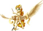  blonde_hair cutie_mark equine eyelashes fan_character feathered_wings feathers female feral fur gor1ck green_eyes hair hooves mammal my_little_pony pegasus simple_background smile solo standing white_feathers white_fur wings 