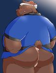  12beat13 anthro bear beat_you_(artist) big_butt blue_background blush butt clothing colored eyewear fundoshi glasses japanese_clothing male mammal rear_view simple_background solo underwear 