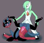  2016 absurd_res anal anal_penetration animal_genitalia animal_penis anthro balls butt canine clothed clothing digital_media_(artwork) duo erection fur gardevoir green_hair hair hi_res humanoid lucario lying male male/male mammal nintendo not_safe_for_reality on_back open_mouth penetration penis pok&eacute;mon red_eyes sex simple_background smile standing teeth tongue video_games 