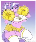  2016 aged_up anthro anthrofied arnachy blue_eyes border breasts cheerleader clothed clothing cutie_mark diamond_tiara_(mlp) earth_pony english_text equine eyelashes female friendship_is_magic gradient_background hair horse legwear long_hair looking_at_viewer mammal multicolored_hair my_little_pony navel pom_poms pony ponytail purple_hair pussy signature simple_background smile solo text two_tone_hair under_boob white_border white_hair 
