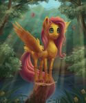  arthropod blue_eyes butterfly cutie_mark day equine eyelashes feathered_wings feathers female fluttershy_(mlp) friendship_is_magic fur gor1ck hair hooves insect mammal my_little_pony nude outside pegasus pink_hair standing water wings yellow_feathers yellow_fur 