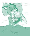  anthro bed bedding blanket canine cuddling cute disney duo female fox hi_res hug judy_hopps ladysomnambule lagomorph male male/female mammal nick_wilde pillow rabbit red_fox romantic sleeping zootopia 