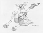  alien blaster breasts clothing ecmajor female gun pencil_(artwork) ranged_weapon solo spread_legs spreading stith the_fifth_element titan_a.e. traditional_media_(artwork) under_boob weapon 