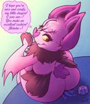  anthro bat big_butt blue_scales breasts butt dialogue dragon english_text facesitting female larger_female macro male mammal nintendo noibat pok&eacute;mon scales sheela size_difference smaller_male smile speech_bubble text tongue tongue_out video_games x_x yellow_sclera 