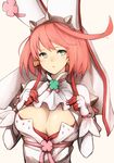  :o bad_id bad_twitter_id blue_eyes blush breasts cleavage cleavage_cutout clover commentary_request dress earrings elphelt_valentine four-leaf_clover gloves guilty_gear guilty_gear_xrd hairband hat highres inaba_sunimi jewelry large_breasts long_sleeves looking_at_viewer pink_hair pink_ribbon ribbon short_hair solo upper_body veil white_dress white_gloves 