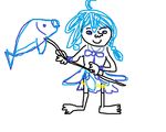  blue_hair character_request child_drawing fish flower_knight_girl full_body non-web_source purple_eyes self_upload simple_background smile solo white_background 