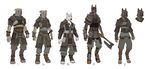  ambiguous_gender anthro armor axe canine clothing digitigrade dog helmet hi_res lineup mammal melee_weapon overgrowth steve_hong weapon 