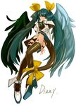  absurdres asymmetrical_wings bare_shoulders blue_hair breasts dizzy guilty_gear highres large_breasts looking_at_viewer red_eyes ribbon solo tail tail_ribbon tetsu_(kimuchi) thighhighs wings 