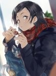  bad_id bad_pixiv_id bag banned_artist black_hair blush brown_eyes candy coat food hair_ornament hairclip hedgehog keychain looking_at_viewer original scarf school_bag school_uniform short_hair solo upper_body winter_clothes winter_coat yuu_(warm_water) 