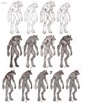  anthro bodypaint canine digitigrade face_paint female hi_res lineup male mammal nude overgrowth steve_hong wolf 